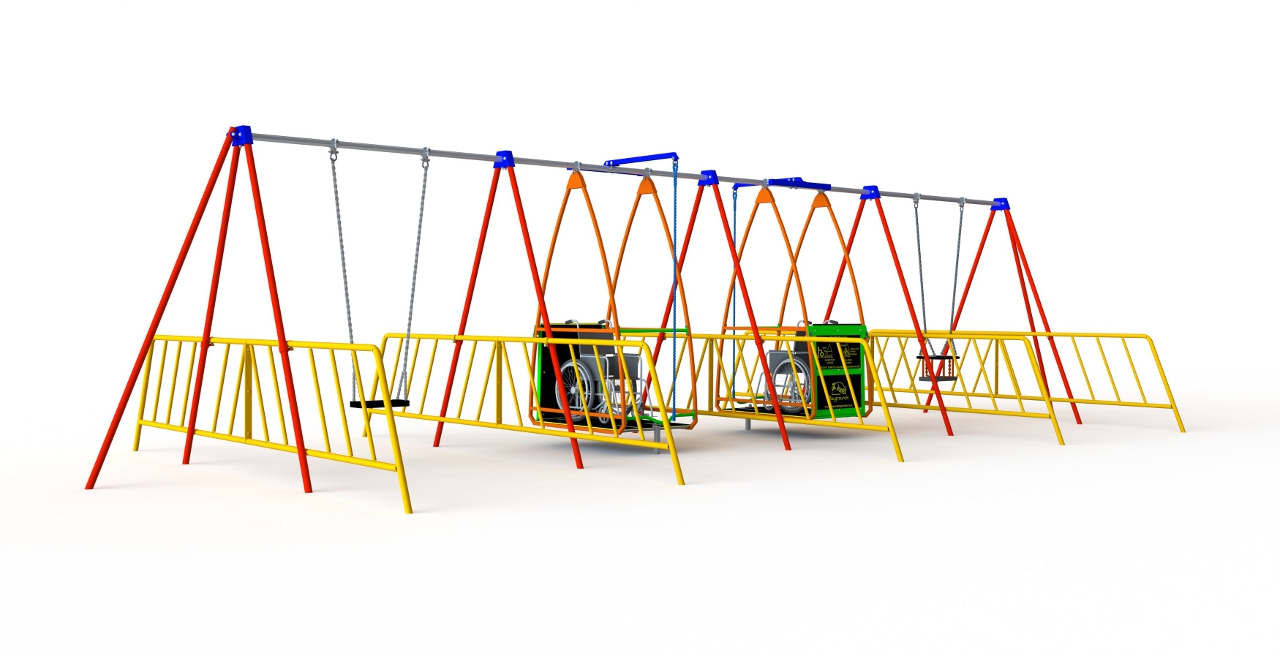 GL Jones Playgrounds - Inclusive Swing - Two Wheelchair Swings and 2 Other Seats
