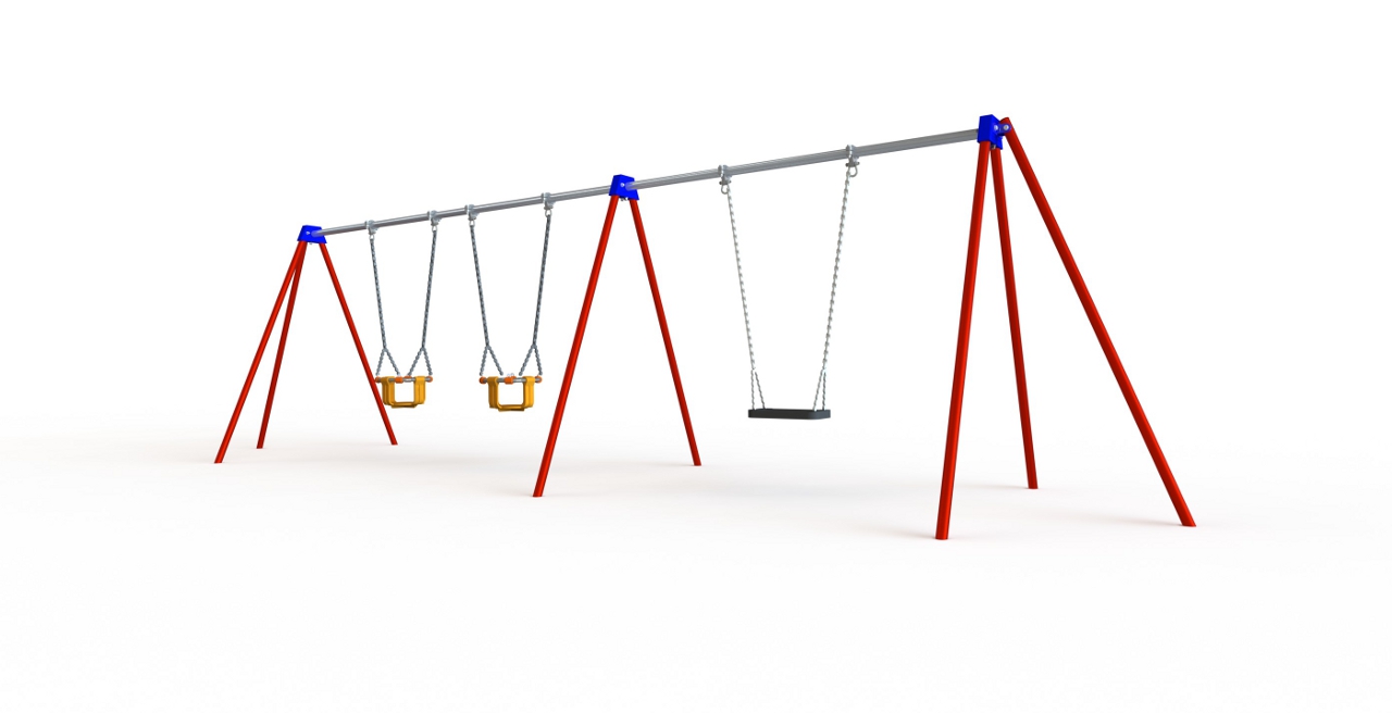 GL Jones Playgrounds - 1.8m High 2 Bay Toddler Traditional Swing - 3 Seat